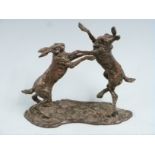 Lucy Kinsella limited edition bronze of boxing hares (16/20), H19.5cm