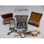 A collection of jewellery including faux pearls, silver brooches, paste bracelet and matching