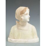 Professor Giuseppe Bessi 19thC Italian carved marble/alabaster head and shoulders bust, entitled