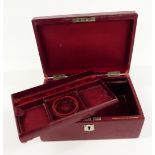 A vintage tooled red leather jewellery box by K.Greaves, New Street, Birmingham