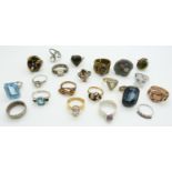 A collection of rings including Monet, Victorian shell ring, silver, coin, knot, paste etc