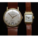 Accurist gentleman's wristwatch with date aperture, gold hands and baton markers, silver dial,