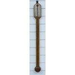 Georgian C Casa of London stick barometer with silvered prediction dial, the walnut case with turned