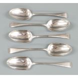 Set of five William IV hallmarked silver dessert spoons, London 1831 maker Benjamin Davis, length