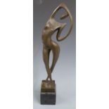 Contemporary abstract bronze figure impressed possibly Milo to base, raised on a stone plinth, H53cm