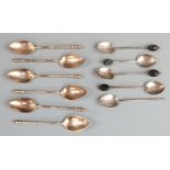 Set of six continental silver gilt coffee or teaspoons marked 800 together with five hallmarked