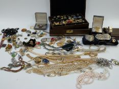 A collection of costume jewellery including silver necklace, Mappin and Webb watch, 9ct gold St