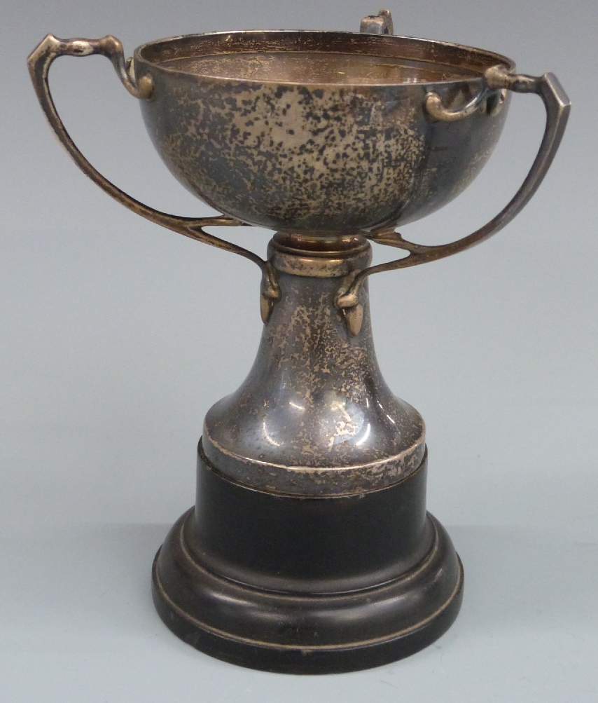 Art Nouveau three handled tyg or trophy cup, Birmingham 1928 maker Joseph Gloster Ltd, height on - Image 2 of 5