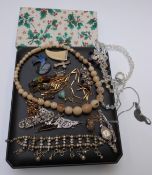 A collection of jewellery including marcasite, brooches, Rotary watch etc