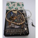 A collection of jewellery including marcasite, brooches, Rotary watch etc