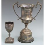 Large George V hallmarked silver two handled trophy cup, London 1927 maker's mark rubbed, height