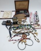 A collection of costume jewellery including vintage watches, vintage boxes, three Swatch watches,