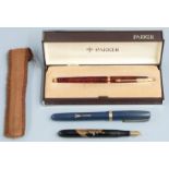 Parker 75 fountain pen with wood effect body in original box together with a Namiki 14ct gold nibbed