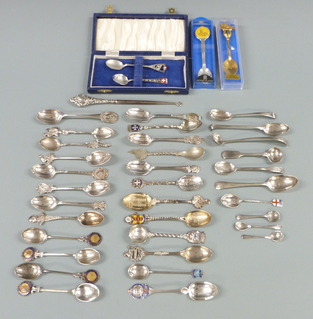 Various hallmarked silver collectors and comemeorative spoons, weight 301g all in, three white metal