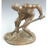 Alfred Boucher (1850-1934) bronze figure 'Le Terrassier' of a finely muscled barefoot man digging,