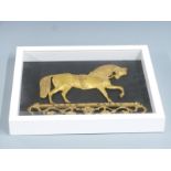 Victorian gilt metal relief casting of circus horse Black Eagle in frame, overall size 39x44cm