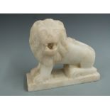 Art Deco carved marble/alabaster figure of a lion, L26 H22cm