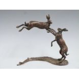 Lucy Kinsella limited edition (19/20) bronze of boxing hares, H22cm