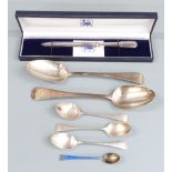 Pair of Georgian hallmarked silver table spoons, London 1826, further cutlery including Swedish