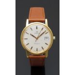 Omega gentleman's wristwatch ref. 136.0104 with date aperture, two-tone gold and black hands and