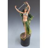 Franz Xavier Bergman, Austrian cold painted bronze figurine of an exotic Eastern sword dancer on a