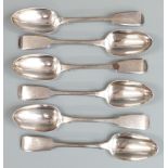 Set of six Victorian hallmarked silver fiddle pattern teaspoons, London 1857 maker Samuel Hayne &