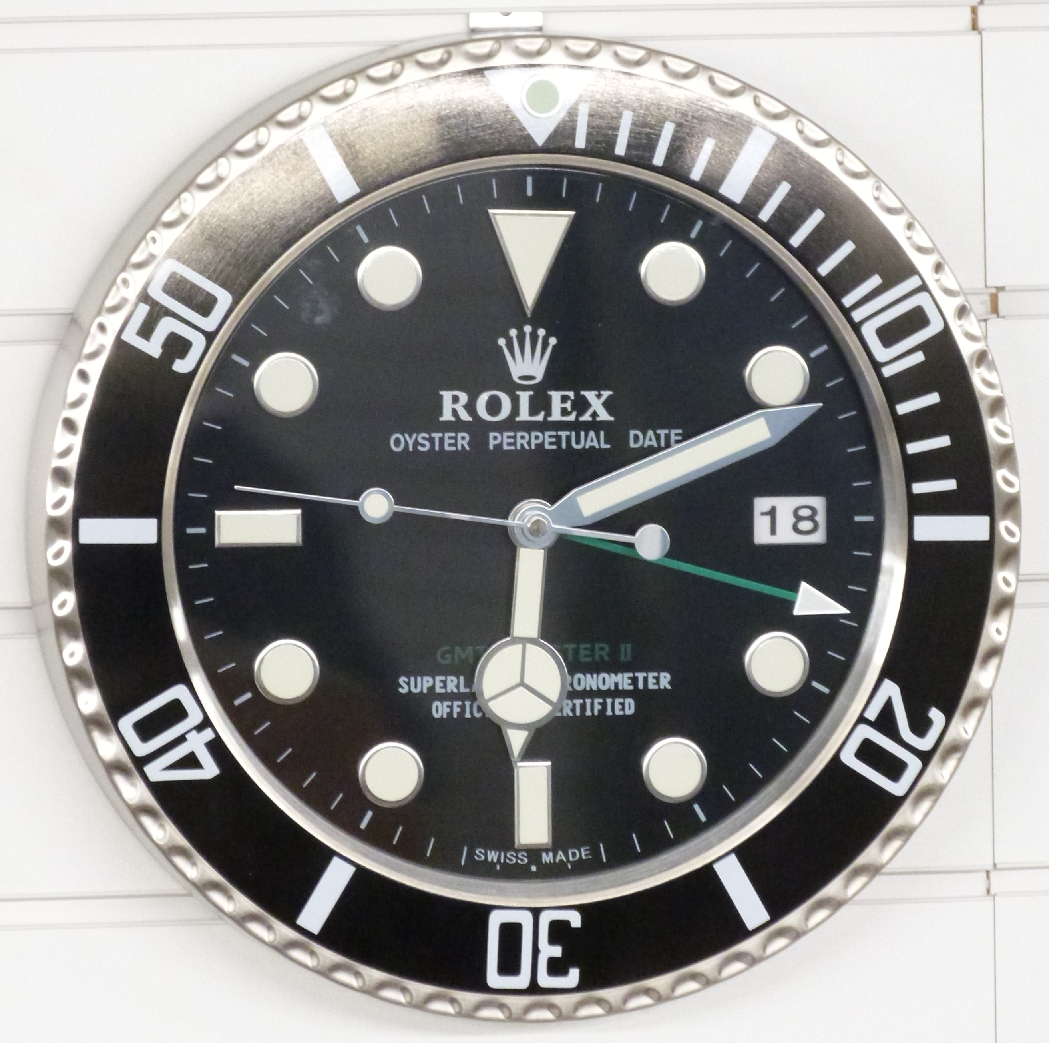 Rolex Oyster Perpetual GMT-Master II dealers shop display advertising wall clock with black dial,