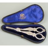 Pair of hallmarked silver grape scissors, Birmingham 1968 maker P H Vogel & Co, length 17cm weight