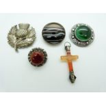 Two Scottish silver brooches set with agate (Glasgow 1959 & 1958, maker Robert Allison), banded