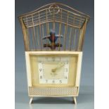 1950s bird-song alarm clock in ivory coloured Bakelite case, the Arabic dial with luminous