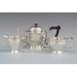 Hallmarked silver three piece teaset, Birmingham 1952, maker F H Adams & Co, length of teapot