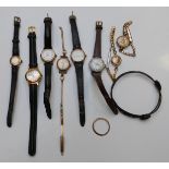 Eight various ladies wristwatches including a 9ct gold Tissot.