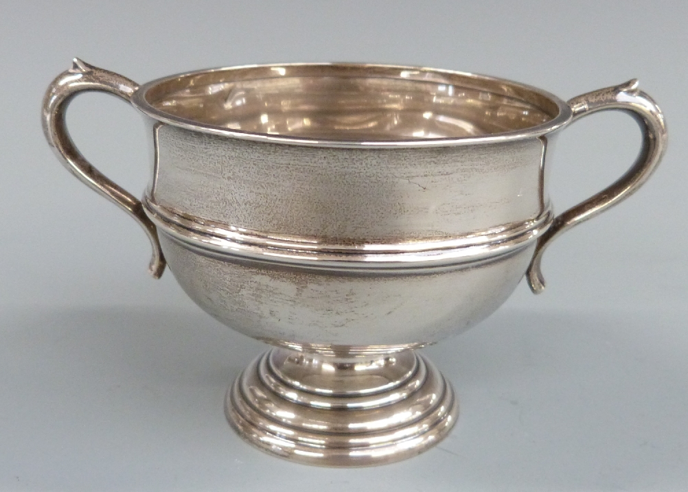 Art Nouveau three handled tyg or trophy cup, Birmingham 1928 maker Joseph Gloster Ltd, height on - Image 4 of 5