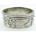 Victorian silver bangle with engraved and embossed decoration depicting a butterfly, Birmingham