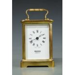 Mann 20thC carriage clock in brass corniche style case, the Roman dial, with Breguet style hands,