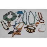 A collection of jewellery including turquoise, agate, glass beads etc