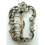 A 19thC white metal buckle set with foiled paste