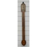 Georgian style stick barometer in mahogany case with boxwood string inlay, the silvered prediction