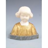 Gustave Van Vaerenbergh carved Art Deco marble and gilt metal bust of a young girl, on grey marble
