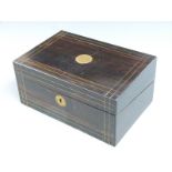 19thC coromandel wood and brass line inlaid writing slope with fitted interior, W36cm