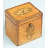 Georgian inlaid fruitwood or satinwood tea caddy with inlaid decoration, W9.5cm