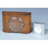 1950s 'Time Saver' clock with utility Roman dial and a Baskerville mantel clock in aluminium case