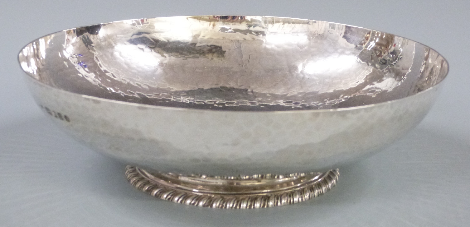 George V Art Deco / Arts and Crafts bowl with hammered finish, London 1934 maker's mark CE, diameter