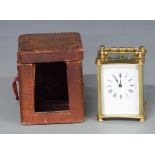 19thC R & C of Paris brass cased carriage clock with enamel Roman dial and spade hands, raised on