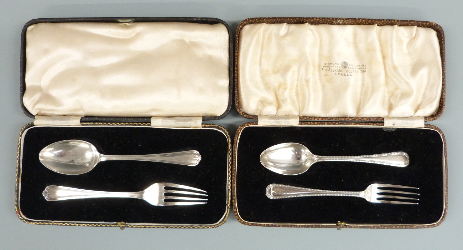 Two cased hallmarked silver fork and spoon sets and a cased hallmarked silver egg cup and spoon set, - Image 4 of 5