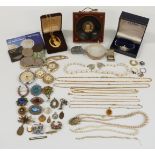 A collection of costume jewellery including Rotary watch, Victorian horseshoe brooch, Ingersoll