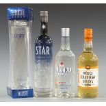 Four bottles of assorted vodka comprising Wodka Zoladkowa Gorzka Polish vodka, 700ml, 38% vol,