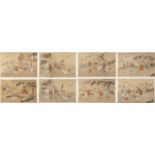 A set of eight Chinese ink and colour on silk paintings, late 19th/early 20th century