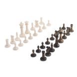 Thirty-two Export ivory and stained ivory chess pieces, 20th century