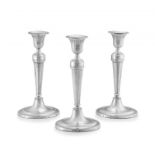 Three George III silver neoclassical candlesticks, Fenton, Creswick & Co, Sheffield, 1781